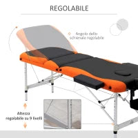 Lettino Massaggi Pieghevole, Portatile e Regolabile 185x60cm Nero e Arancione