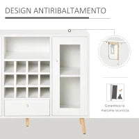 Credenza Moderna da Cucina con Cantinetta Vini 12 Bottiglie, Cassetto e Armadietti in Legno 100x33x80cm Bianco