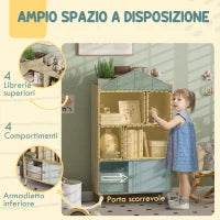 Libreria per Bambini  in Legno con Ripiani Aperti e Armadietto Inferiore, 80x30x140.5 cm, Bianco e color Legno