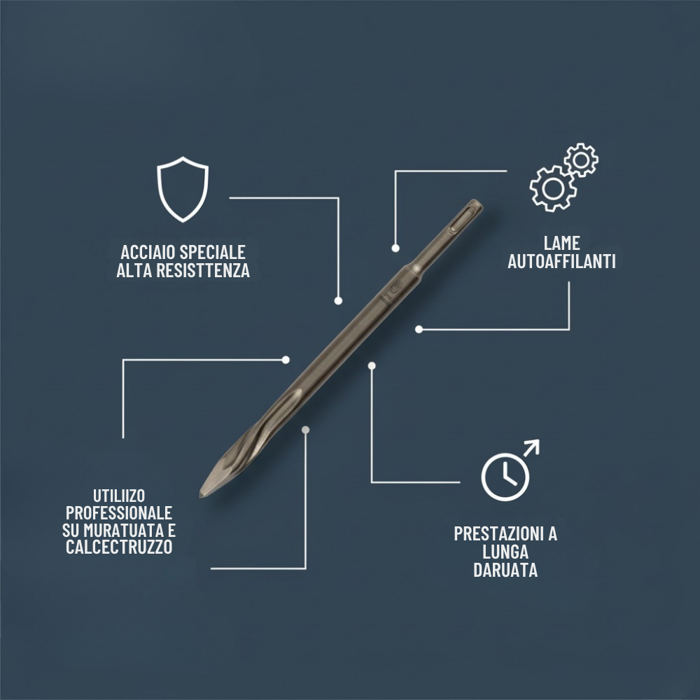 Scalpello a punta sds plus 250 mm per materiali edili alta prestazione