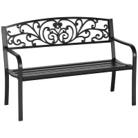 Panchina da Giardino in Metallo con Schienale Decorato, 127x60x87cm - Nero