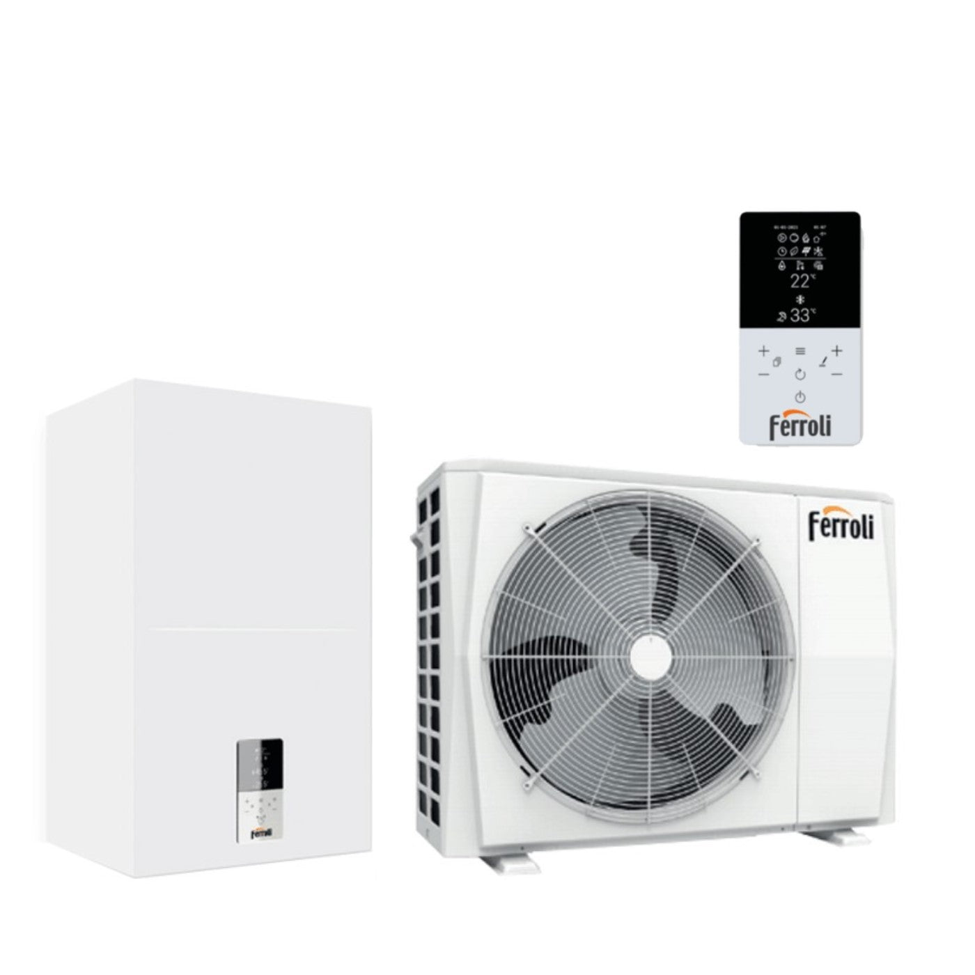 Pompa Di Calore Ibrida Aria/Acqua Ferroli Omnia S Hybrid 3.2 C 8 kW per installazione splittata con produzione sanitaria istantanea comando incluso a bordo macchina