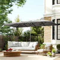Ombrellone Doppio da Giardino 4.5x2.6 m, Apertura a Manovella e 12 Stecche, Grigio