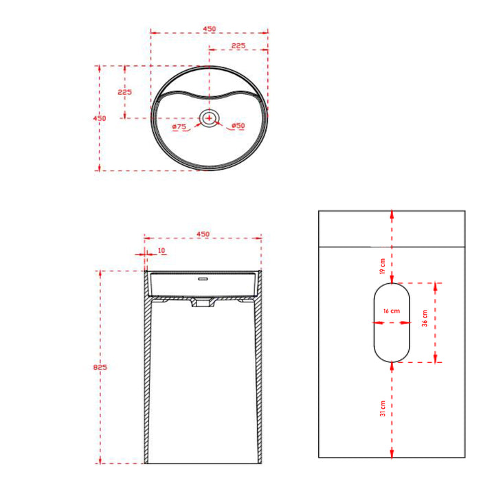 Lavabo monoforo free standing klaus plus artificial stone bianco opaco matt *** confezione 1