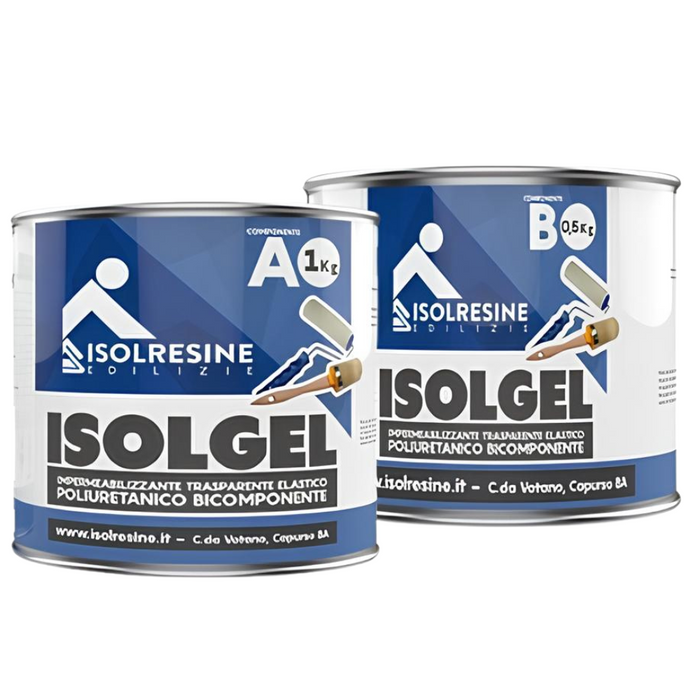 Impermeabilizzante trasparente bicomponente isolgel a 1 kg isolgel b 0,5 kg