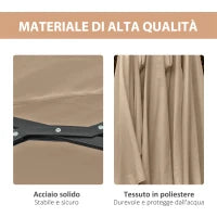 Ombrellone da Giardino Doppio 4.5m con 48 Luci LED e Manovella, Cachi