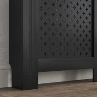 Copritermosifoni in Legno MDF Traforato a Croce con Ripiano e Fissaggio a Muro, 152x19x82 cm, Nero