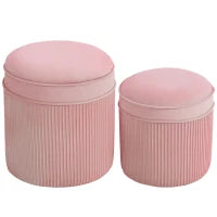 Set 2 Pouf Poggiapiedi Rotondi Impilabili e Imbottiti con Rivestimento in Velluto, Contenitore da 34.8L, Rosa