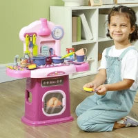 Cucina Giocattolo per Bambini 3-6 Anni con 38 Accessori e Suoni Realistici, in PP e ABS, 51x21x60 cm, Rosa