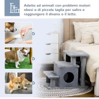 Scaletta per Cani con Gradino Rimovibile, Pallina e Area Interna, in Truciolato, 60x40x66 cm, Grigio
