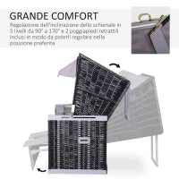 Sdraio da Spiaggia Reclinabile a 2 Posti con Tettuccio Parasole e Cassetti, Grigio