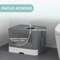 Lettiera per Gatti Chiusa con Coperchio e Doppia Entrata, Cassetto Estraibile, Paletta e Spazzola, Grigio