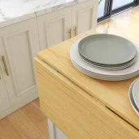 Isola Cucina con 2 Sgabelli, Piano Lavoro Ribaltabile, 2 Armadietti con 4 Porte, Design Moderno, Bianco