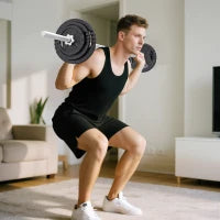 Pesi per Palestra 2 in 1 da 42 kg con 14 Dischi, Bilanciere e Manubri, in Acciaio, 180x24x24 cm, Nero