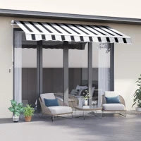 Tenda da Sole a Bracci 2.5x2m Avvolgibile Manuale in Alluminio e Poliestere Blu e Bianco