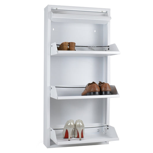 Scarpiera SalvaSpazio Slim a 3 Ante BIANCA con Cassetto Extra portaoggetti| 15x50x115 cm | 6/9 PAIA di scarpe