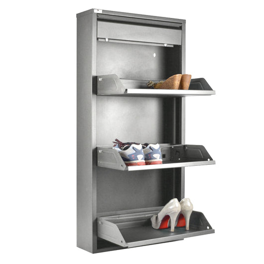 Scarpiera SalvaSpazio Slim a 3 Ante GRIGIA con Cassetto Extra portaoggetti| 15x50x115 cm | 6/9 PAIA di scarpe