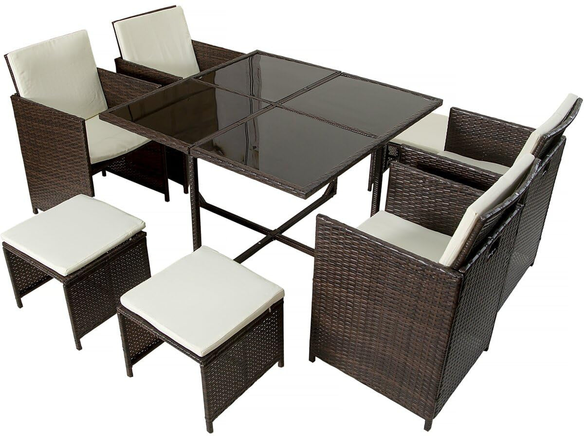 Habitat et Jardin Set da Giardino Resina Intrecciata Marrone 6 Posti Tavolo e Sedie