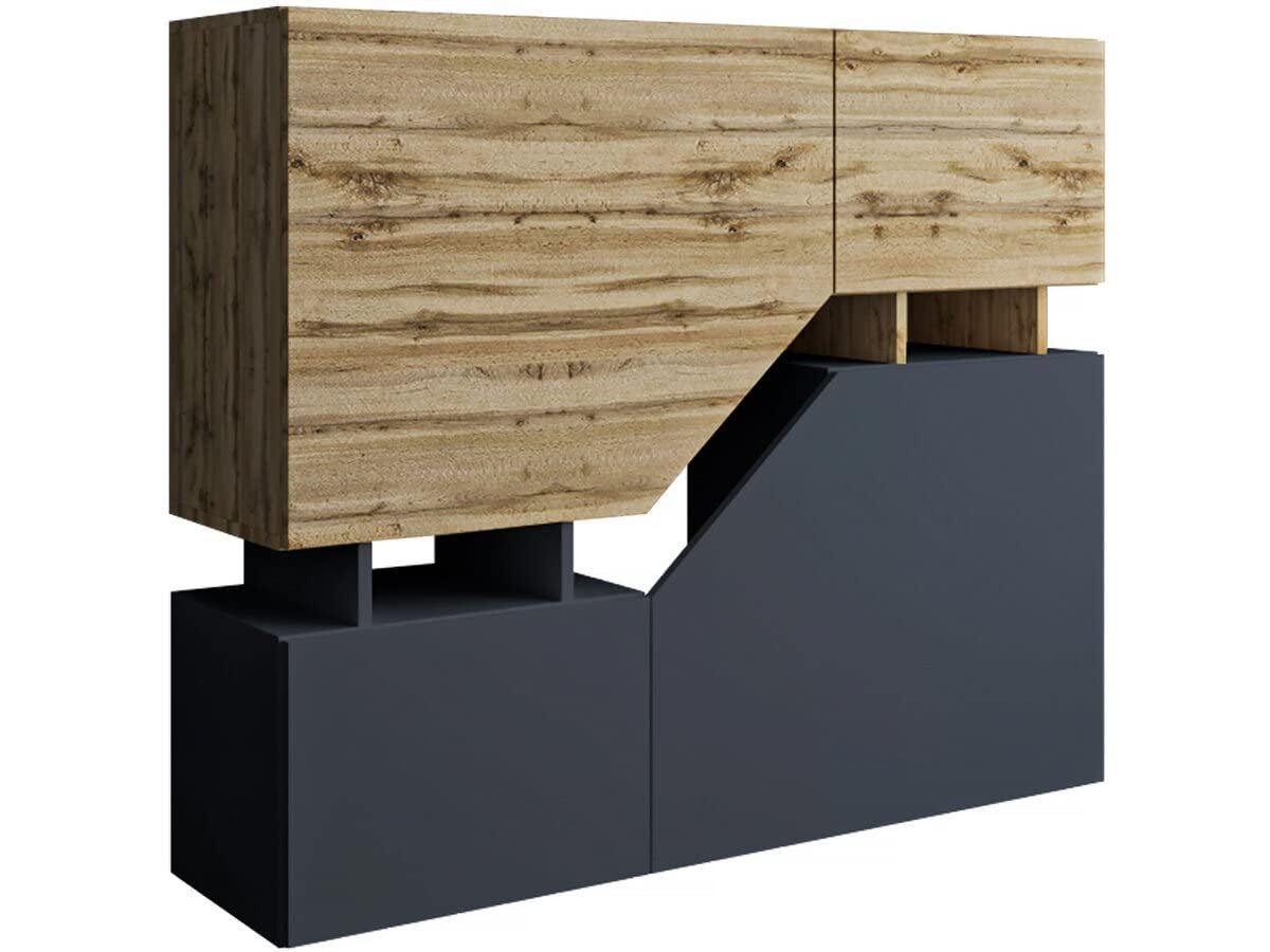 Credenza Alta 120x35x100cm Grigio e Marrone Moderno Push-to-Open Habitat et Jardin