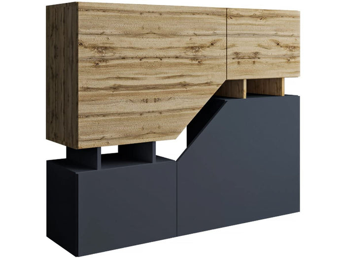 Credenza Alta 120x35x100cm Grigio e Marrone Moderno Push-to-Open Habitat et Jardin