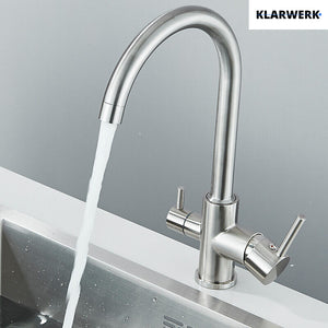 Felice | Rubinetto per acqua potabile a 3 vie in argento spazzolato premiu |Miscelatore cucina ad osmosi in acciaio inossidabile|Filtra 3 connessioni