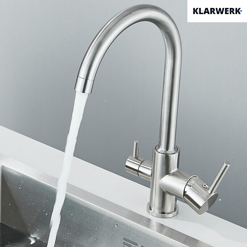 Felice | Rubinetto per acqua potabile a 3 vie in argento spazzolato premiu |Miscelatore cucina ad osmosi in acciaio inossidabile|Filtra 3 connessioni