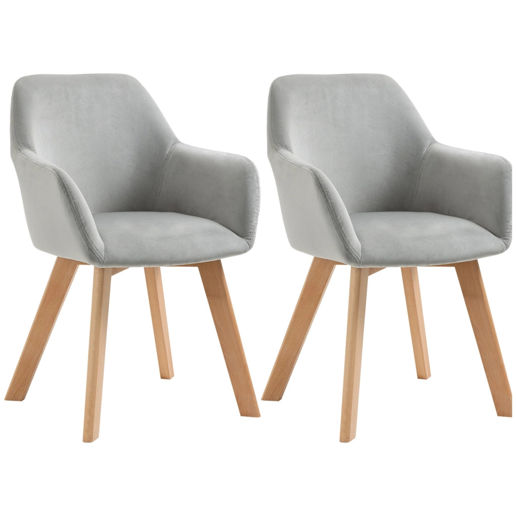 Set 2 Sedie Imbottite 54x57x80 cm in Velluto e Legno Grigio