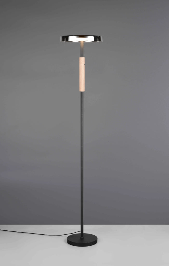Piantana LED, metallo/vetro/legno, nero/naturale/fumé, H 130 cm, Celeste