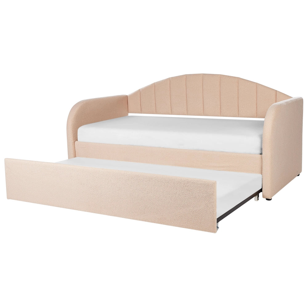 Letto a scomparsa Peach Pink Boucle EU Base a doghe singola Letto da giorno imbottito 90 x 200 cm Glamour Moderno Camera del bambino Camera degli ospiti