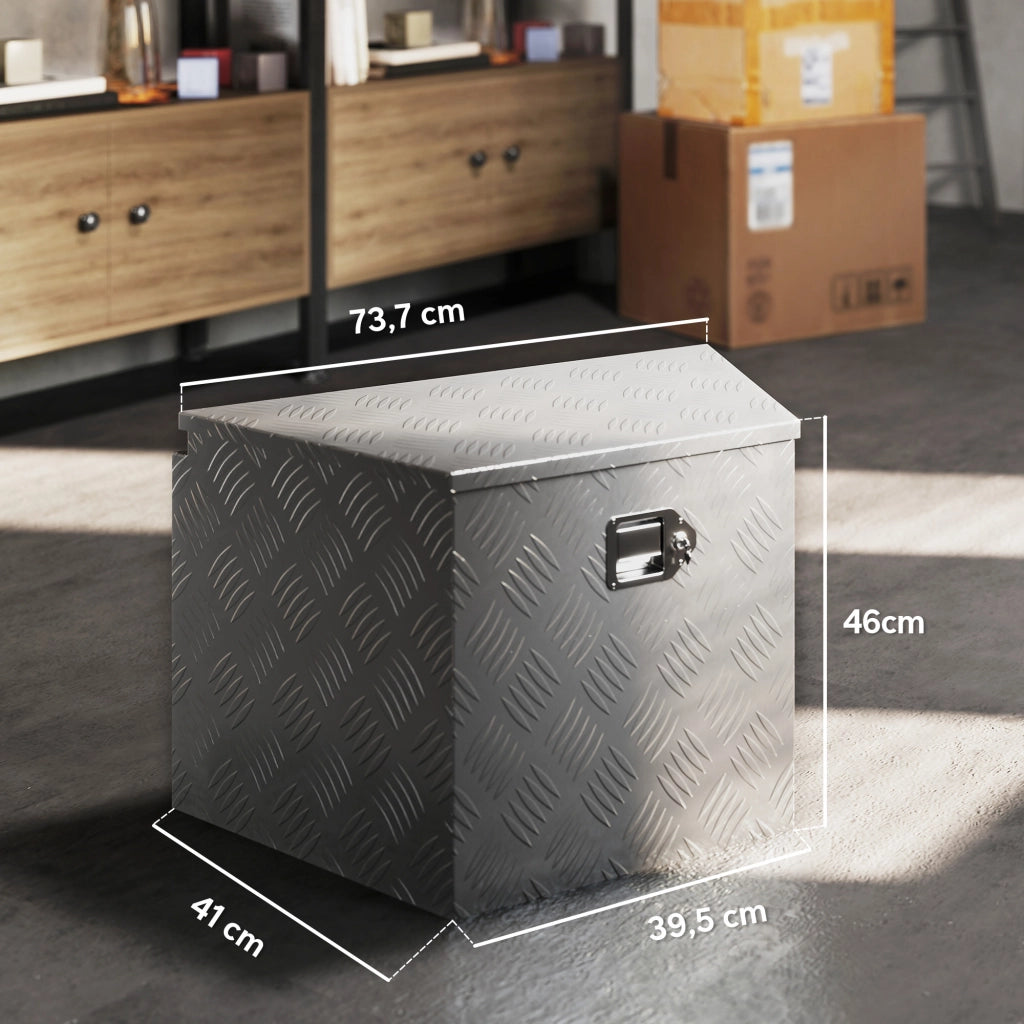 Scatola di stoccaggio in alluminio bloccabile per rimorchio ¨C zephmum ¨C 73.7x41x46 cm argento