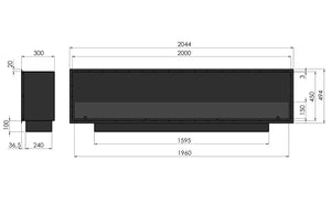 Camino a Bioetanolo da Incasso 204,4x59,4x30 cm Inside 2000 Slim Nero con Vetro
