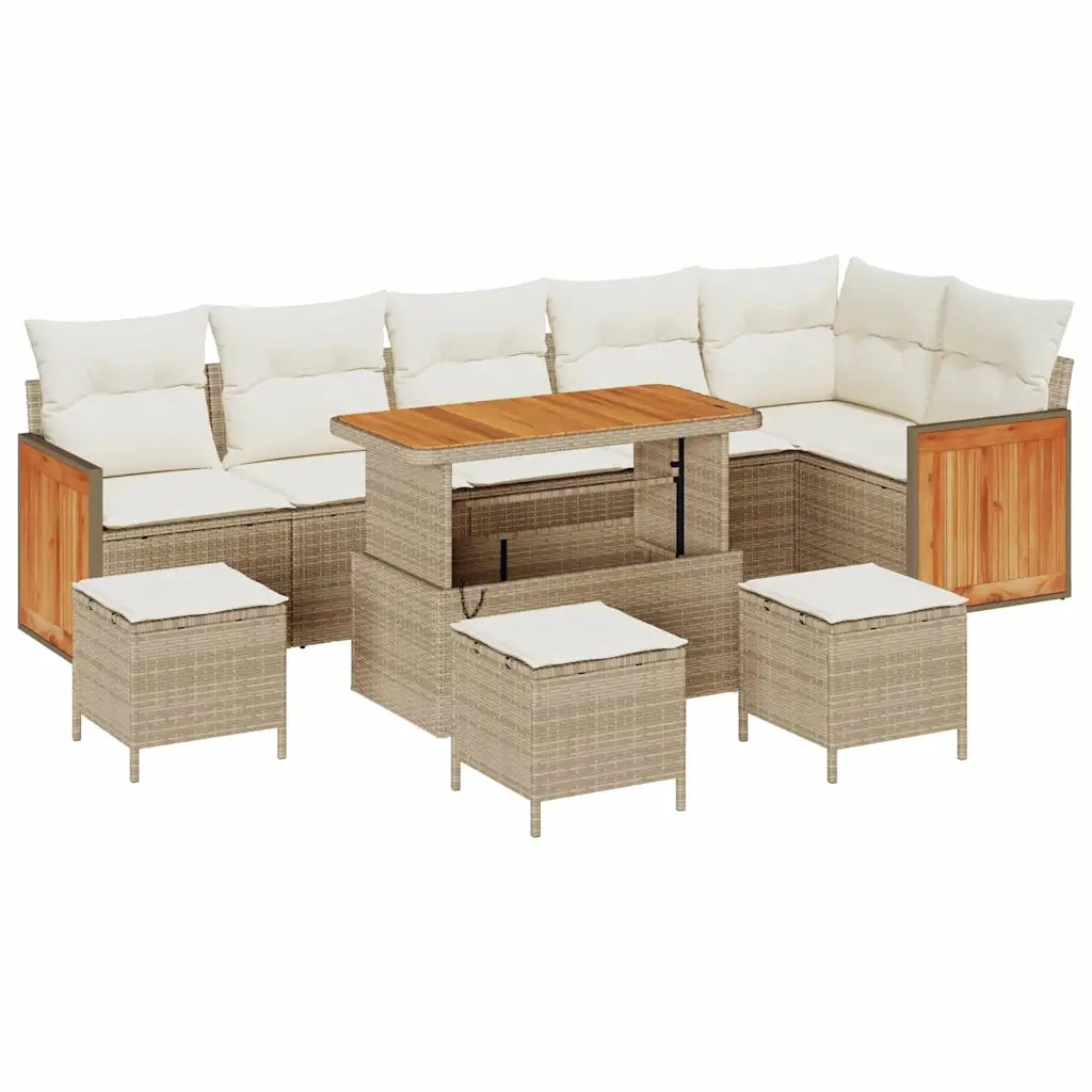 Set Divano da Giardino 12 pcs Beige e Crema polyrattan