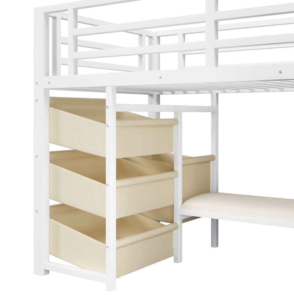 LETTO Semialto 90x200 cm Metallo Bianco con cuscino e contenitori in tessuto
