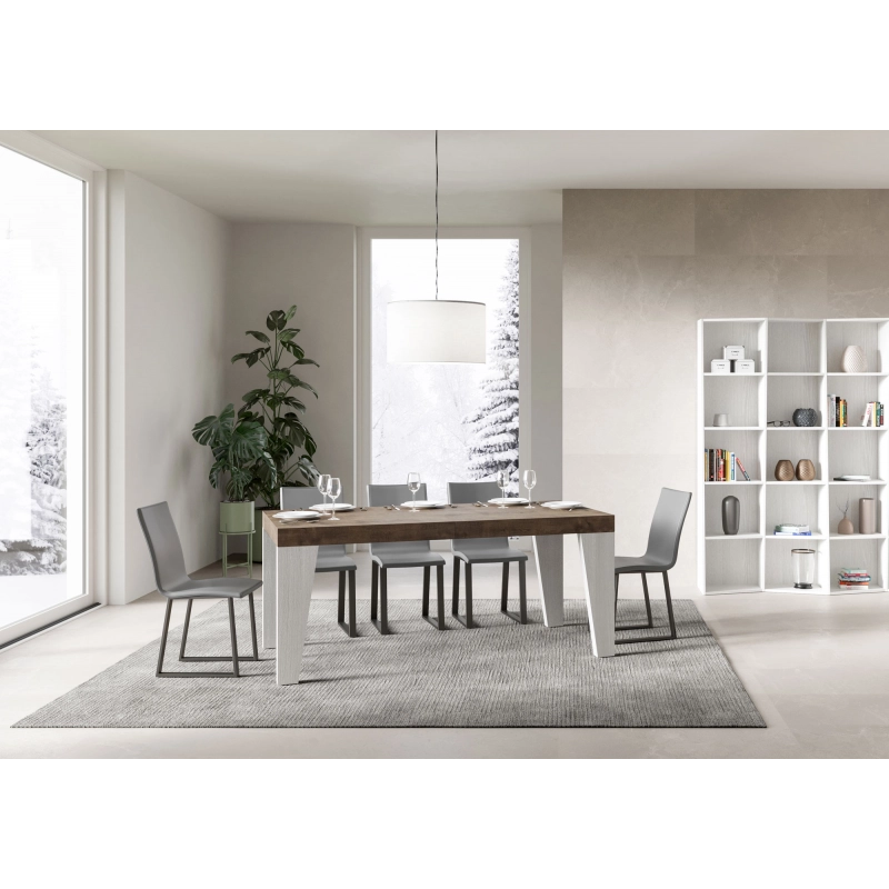 Tavolo allungabile 90x180/440 cm Naxy Mix piano Bianco Frassino - g - Noce/Bianco Frassino