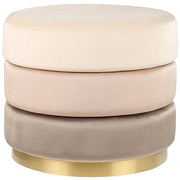 Pouf in tessuto di velluto di colore beige rotondo con base in oro glamour stile moderno