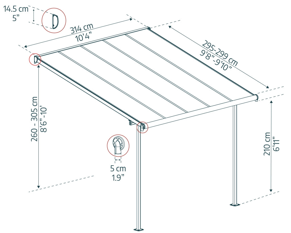 Pergola Sierra Addossata in Alluminio   3X3 m Grigio