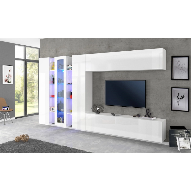 Parete soggiorno Maruska – 380x180x30 – Bianco Lucido