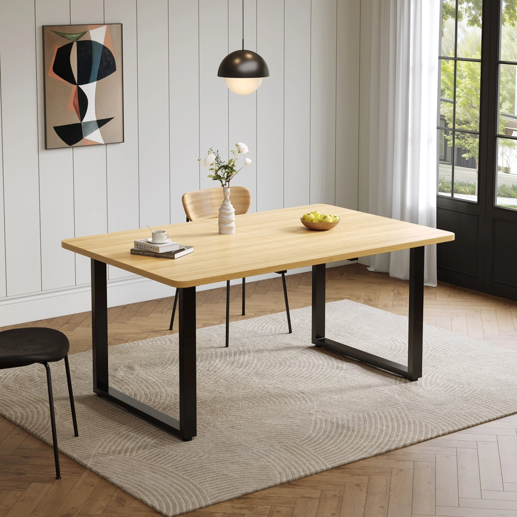 Tavolo allungabile a 3 livelli per 6-10 persone con struttura stabile in MDF finitura rovere per cucina e sala da pranzo