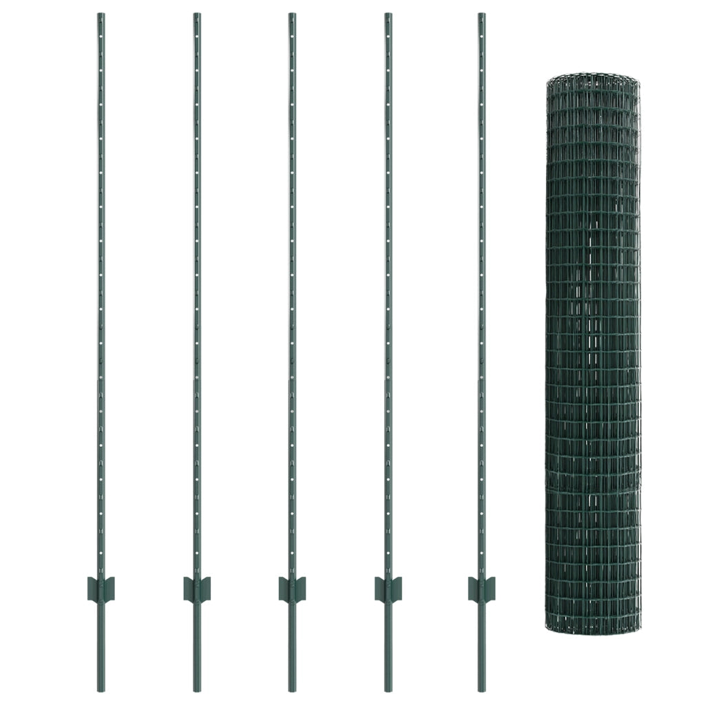 Recinzione con 5 Pali U Verde 1.5x10 m in Acciaio
