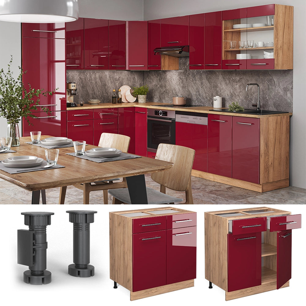 Mobiletto base per cucina Fame-Line Bordeaux lucido/Rovere dorato 80 cm, PL Rovere Vicco