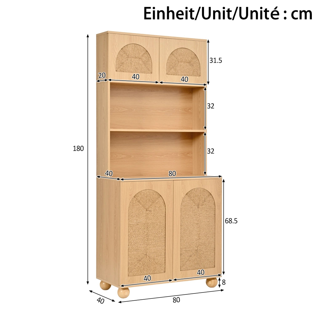 Credenza e madia con 2 ante, vano aperto e ripiano regolabile, per soggiorno e ingresso, naturale, 80 × 40 × 180 cm