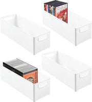 Set di 4 cassetti di archiviazione per DVD con maniglia – sistema di archiviazione con maniglia per DVD, CD e giochi video – cassetta di archiviazione in plastica – bianca