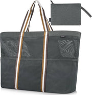 Tas da Bagno XXL per Famiglia grande borsa da spiaggia con chiusura a zip borsa da spiaggia mesh per viaggi di spiaggia - nero/grigio/verde