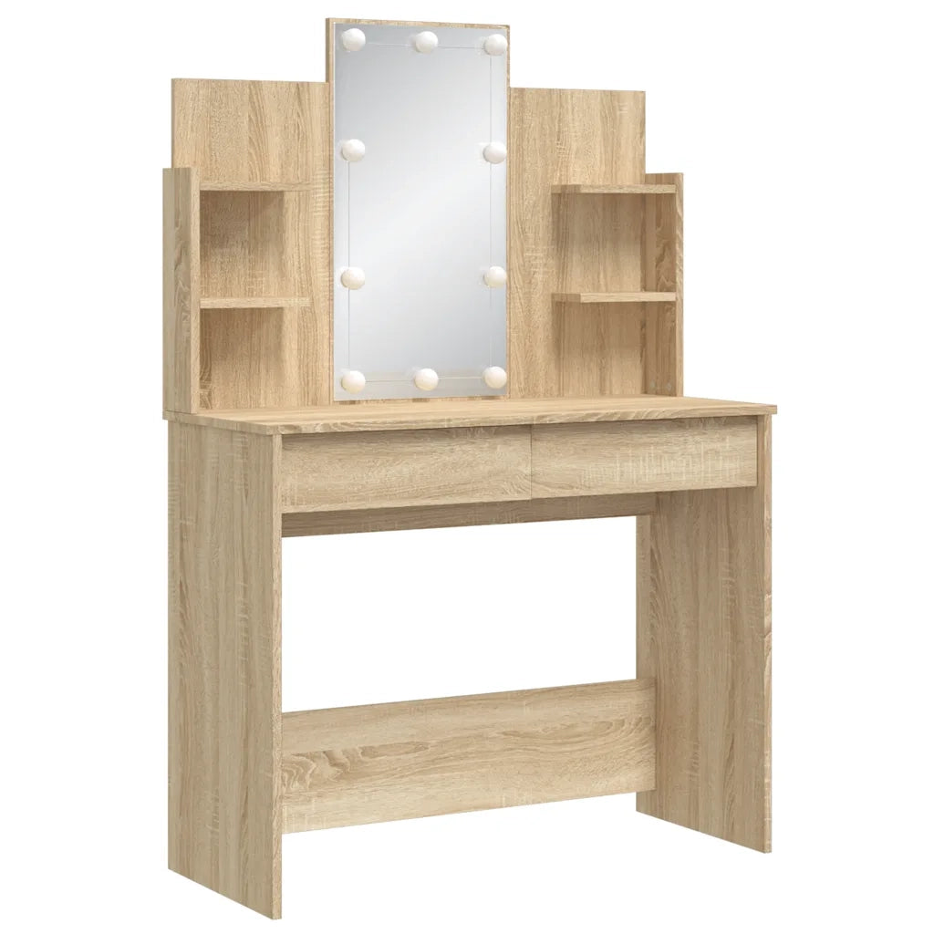 Toeletta | Tavolo da Trucco con Luci LED Rovere Sonoma 96x40x142 cm