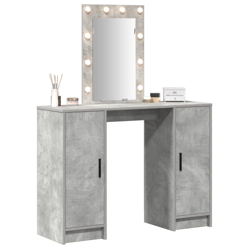 Tavolo da trucco con luci LED Grigio cemento 102x33x135 cm