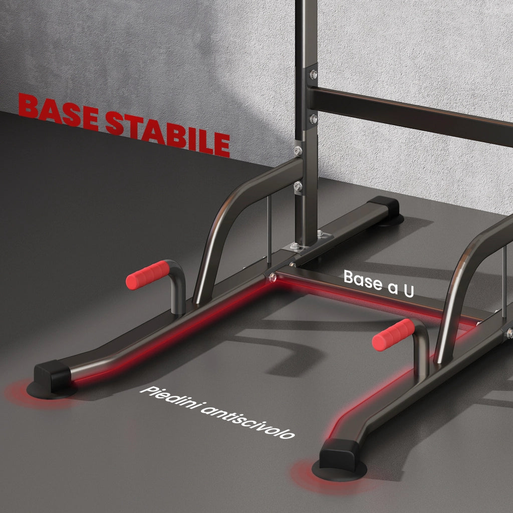 Power Tower Stazione Fitness Multifunzione Regolabile ¨C zephmum ¨C Acciaio Nero Rosso 189-239cm