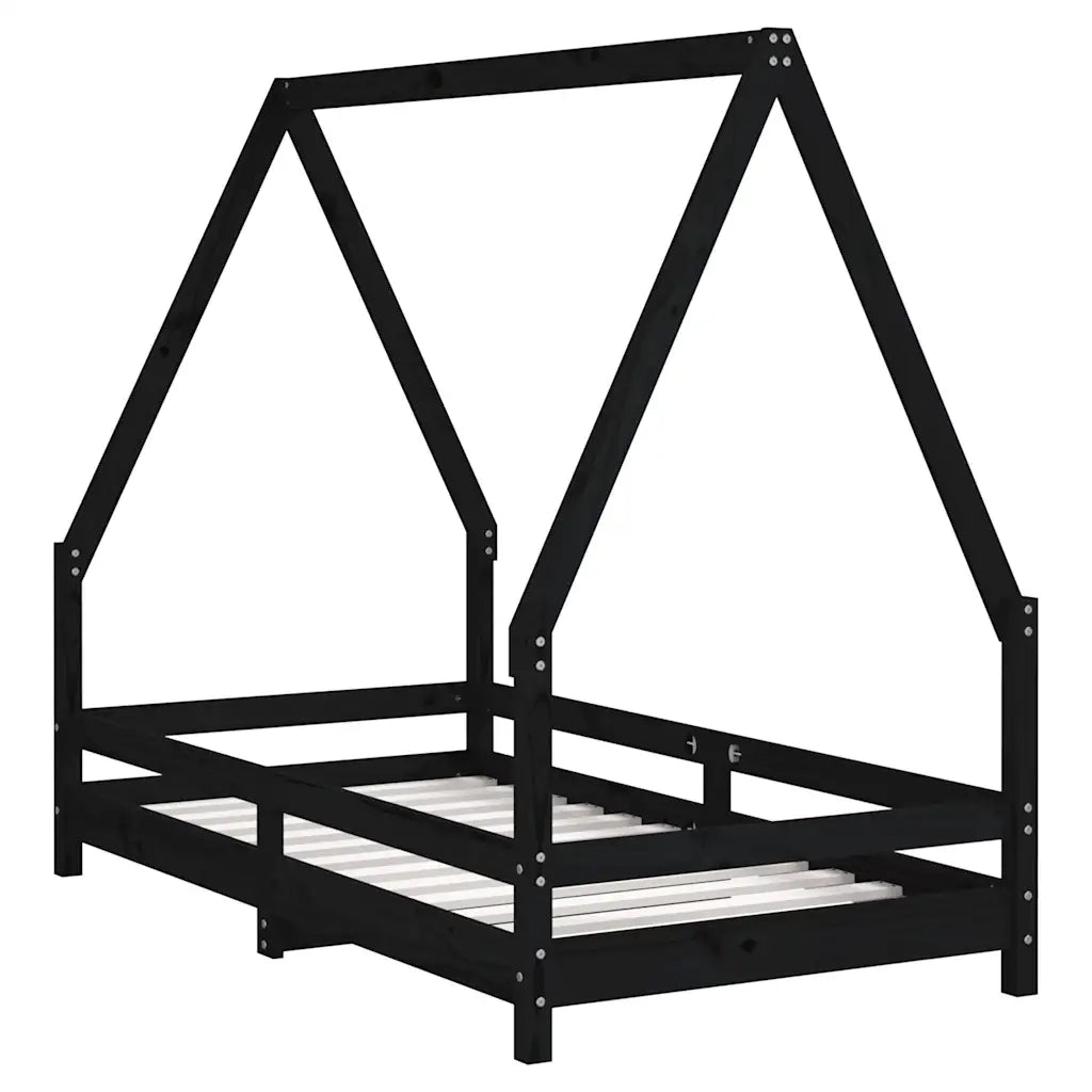 Giroletto per Bambini | Letto Infantile | Lettino Nero 80x160 cm in Legno Massello di Pino
