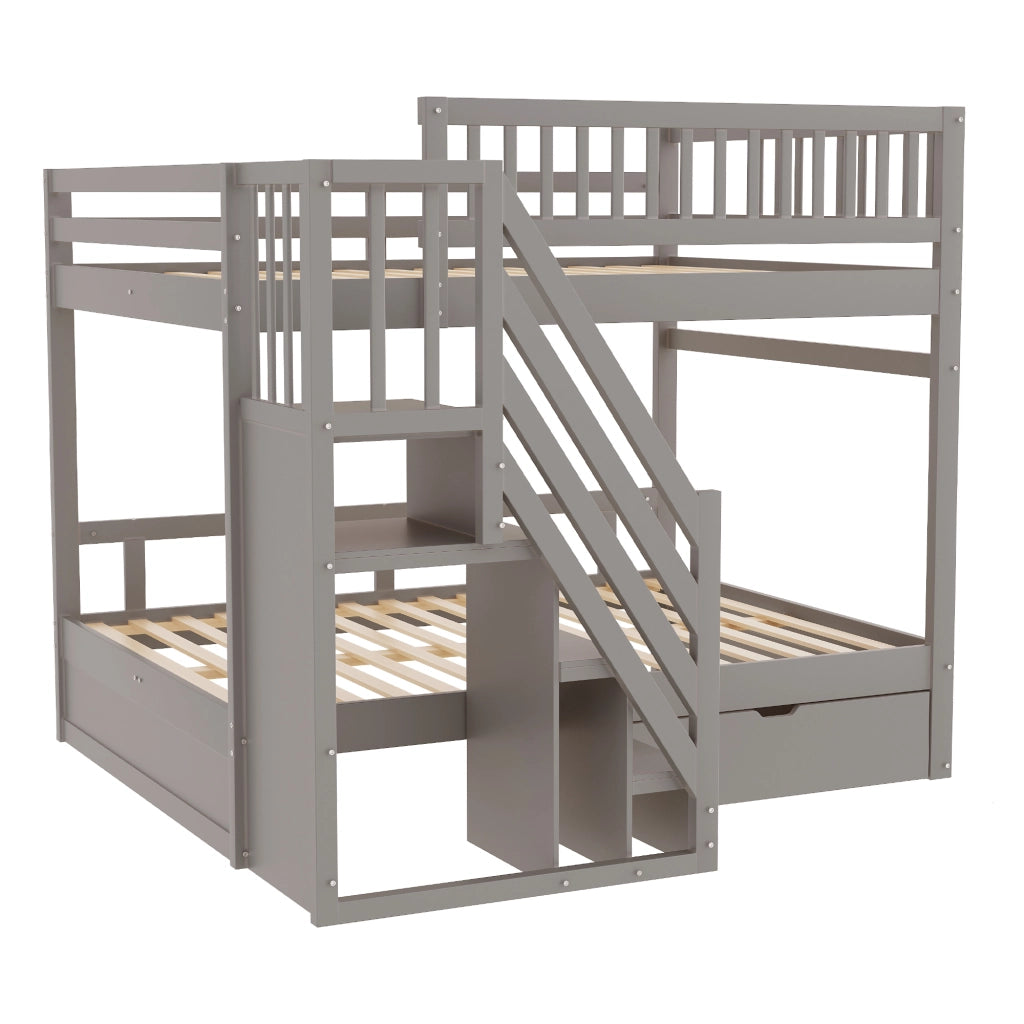 LETTO a castello 140x200 cm in legno grigio con scaletta e cassetti