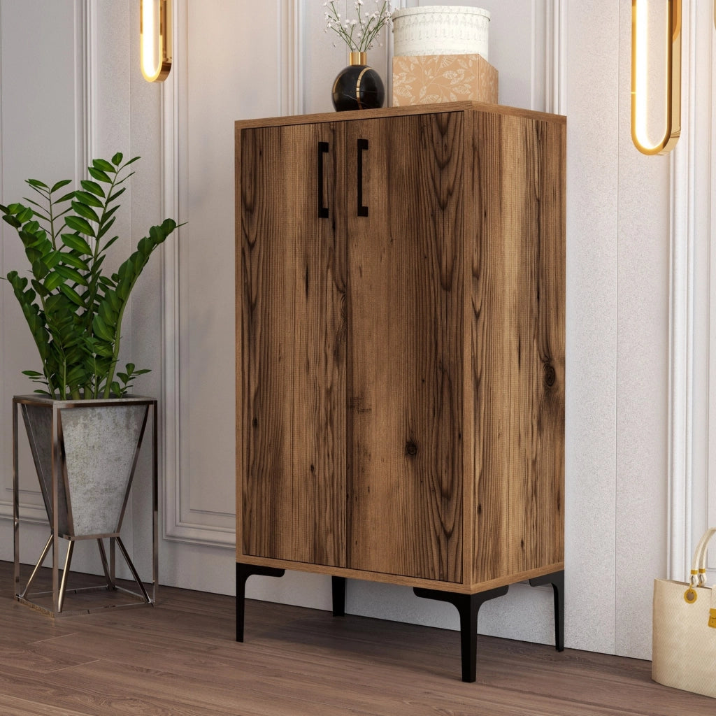 Mobile Portascarpe Cavalieri, Scarpiera 4 Ripiani, 60x35x111h cm Marrone Noce