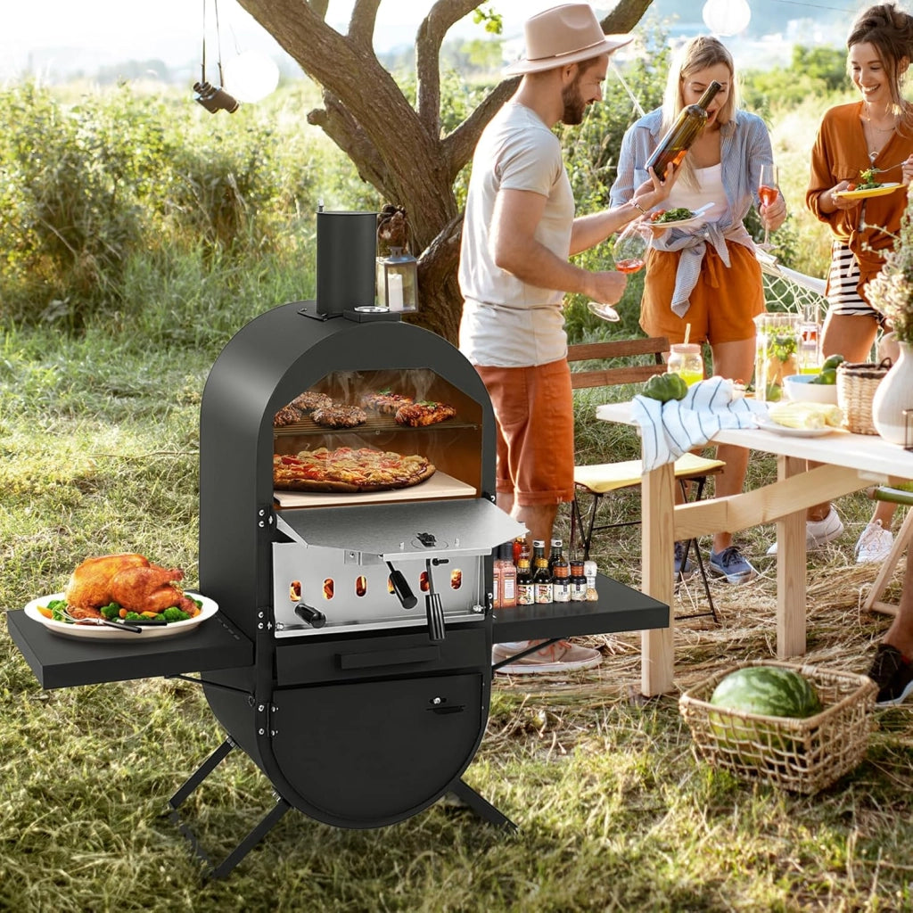 Forno per pizza da esterno a 2 strati, forno a legna portatile con borsa per il trasporto, pietra per pizza, pala per pizza, grill, termometro, forno per pizza per barbecue, campeggio